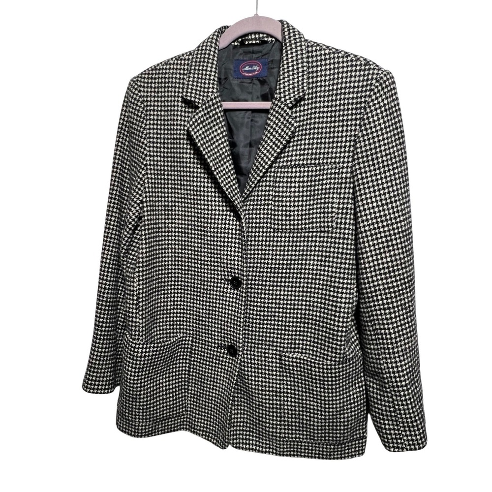 Allen Solly Houndstooth Blazer‎ Jacket Women Size 12 Wool Black White Classic